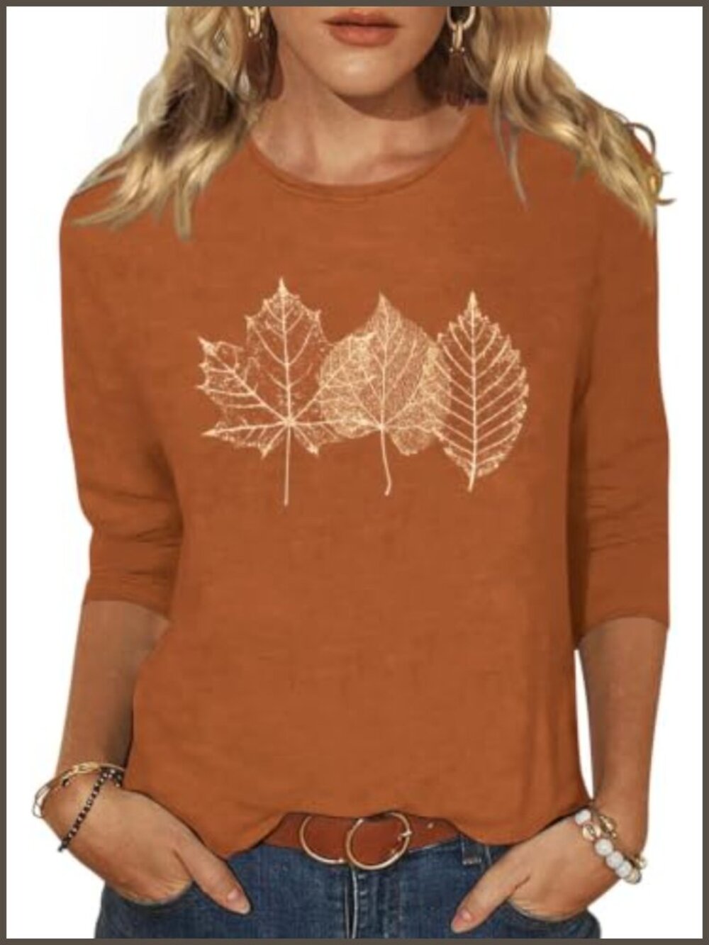Women's Holiday Graphic T-Shirt 3/4 Sleeve Crew Neck Cotton Blend